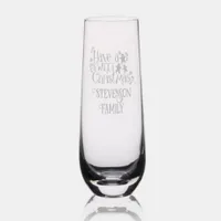 Monogram Family Name Have Sweet Christmas Etched  Stemless Champagne Flute