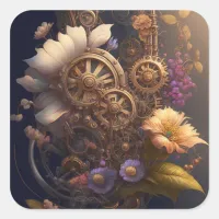 Copper Steampunk Purple Flowers Unique Wedding   Square Sticker