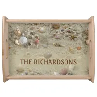 Seashells In Beach Sand Personalized Coastal  Serving Tray