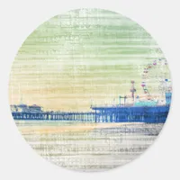 Santa Monica Pier green grey Classic Round Sticker