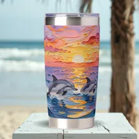 Impasto Dolphins and Ocean Waves   Insulated Tumbler