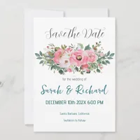 Pink Romantic Spring Floral Watercolor Wedding Save The Date