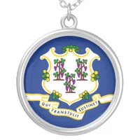 Connecticut State Flag Silver Plated Necklace