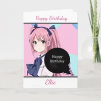 Cute Anime Girl Personalized Birthday Card