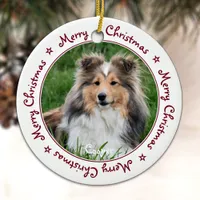 Merry Christmas Unique Trendy Red Pet Dog Photo Ceramic Ornament