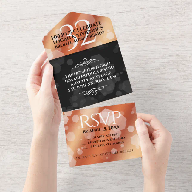 Elegant 32nd Bronze Wedding Anniversary All In One Invitation