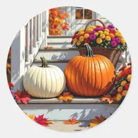 Autumn Blessings | Mums, Pumpkins and Fall Leaves Classic Round Sticker