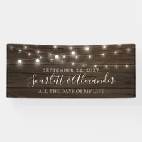 Rustic String Lights Wood Wedding Banner