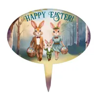 Easter Bunny Family Chasing Eggs - Painting Cake Topper