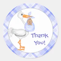 Stork & Baby Boy (darker skin) Thank You Classic Round Sticker