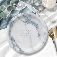 Modern Marble Glitter Wedding Dusty Blue ID816 Paper Plates