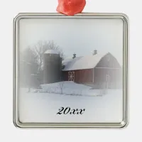 Country Christmas Red Barn Dated Metal Ornament