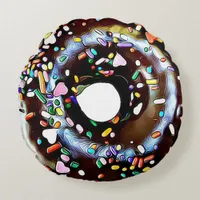 Chocolate Sprinkle Donut Double Sided Round Pillow