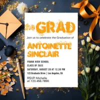 Orange and Blue Grunge Typography Graduation Party Invitation