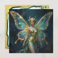 Enchanted Fairy in Gold and Turquoise Blank Card