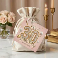 Elegant Pink Gold Pearls Balloons 30th Birthday Favor Tags