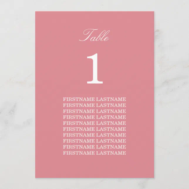 Guest Names Blush Pink Table Card