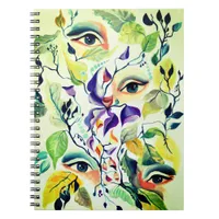 Handpainted Elegant Feminine Eyes Colorful Leaves  Notebook