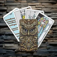 Steampunk Metal Gears and Owl  Tarot Cards