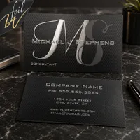 Monogram Professional Foil on Black Metal Textured Business Cards