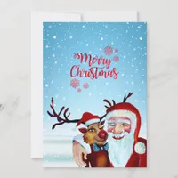 Watercolor Magical Santa Claus Smiling Rudolph Holiday Card