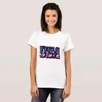 USA Flag Letters, American Flag Lady's Light Tee