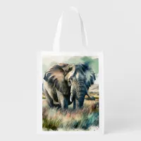 Beautiful Watercolor Elephant Grocery Bag