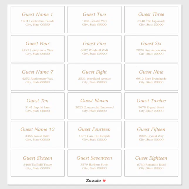 18 Guest Address Labels White Golden Beige Sticker