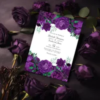 Purple and Green Floral Wedding QR Code Rsvp Invitation