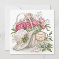 Pink Peony Mothers Day Flat Announcement Card