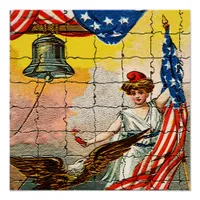 Vintage Lady Eagle Flag Liberty Bell Mosiac Value Poster