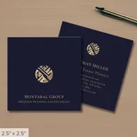 Modern Navy Blue Gold Logo Square Business Card