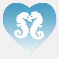 Blue and White Seahorses Kissing Heart Sticker