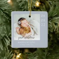 Blue Baby's First Christmas Photo Ceramic Ornament