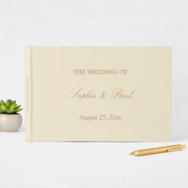 Elegant Cream Golden Beige Wedding Guest Book