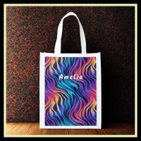 Multicolor 90s Style Wavy Stripes Grocery Bag