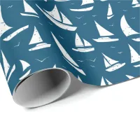 Nautical Sailing Boats Blue White Wrapping Paper