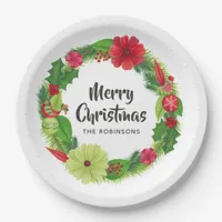 Folk Art Watercolor Floral Christmas Paper Plates