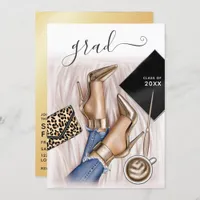 Glam Chic Black and Gold Fashion Graduation Party  Invitation