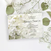 White Hydrangea Flowers Sweet 16 Birthday Party Invitation