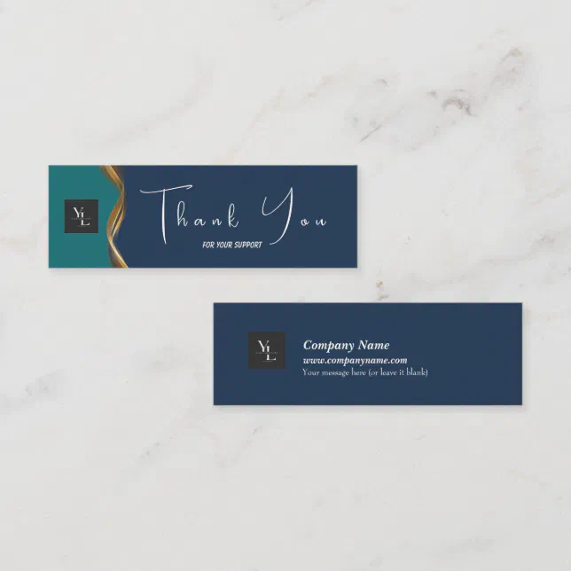 Elegant Gold Wave Blue & Teal Logo Thank You Card