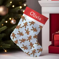 Blue, Red, And White Polka Dot Gingerbread Man Small Christmas Stocking