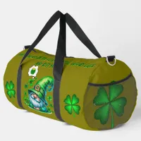 Cute St Patrick's Gnome Sleeping on olive | Duffle Bag