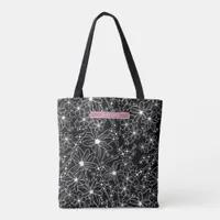 Dark Floral Black White Pattern & Pink Name  Tote Bag