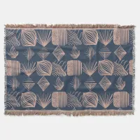 Bold Caribbean Tribal Mudcloth: Navy Blue, Pink Throw Blanket