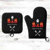 DAD king of the grill BBQ black Oven Mitt & Pot Holder Set