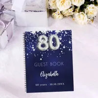 Guest book 80th birthday navy blue silver stars