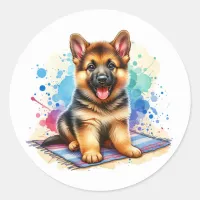 German Shepherd Puppy Watercolor Ai Art Classic Round Sticker