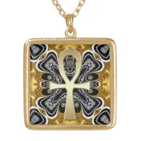 Golden Ankh symbol of life Tribal geometry pattern Gold Plated Necklace