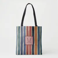 Vertical Stripes Brick Color Block Monogram Tote Bag